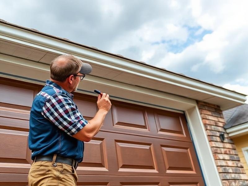 Garage door being reinforced with storm bracing kit for severe weather protection