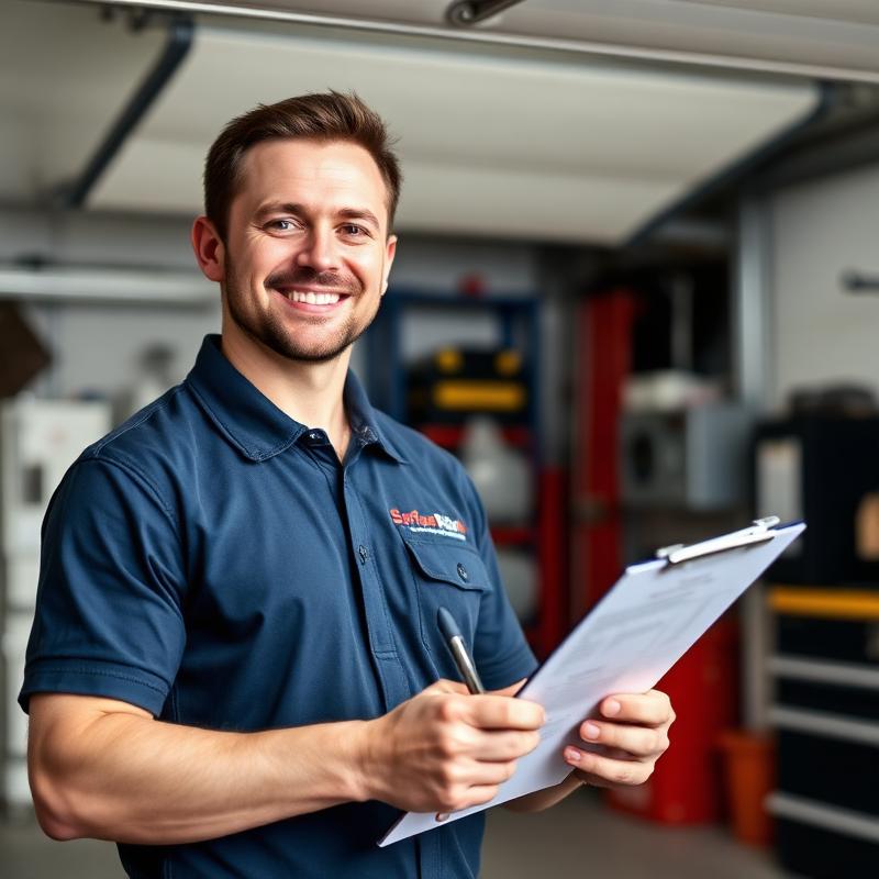 Garage Door Garrettsville certified technician inspecting garage door safety features